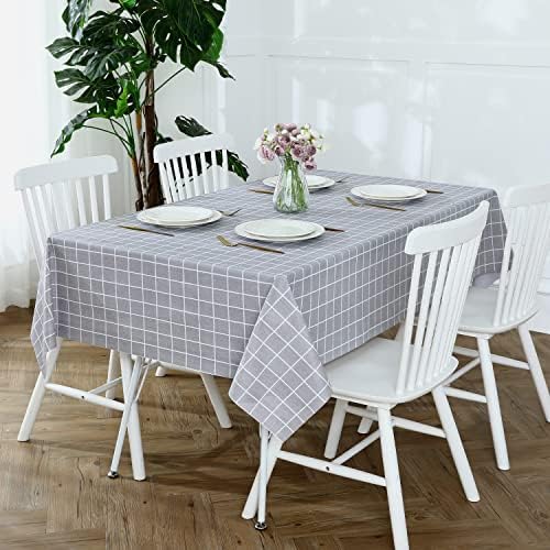 Romanstile Checkered Vinyl Tablecloth, Square 60 x 60, Grey