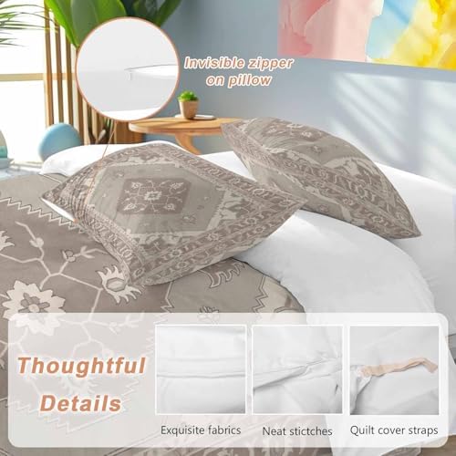 Boho Beige Duvet Cover Queen Size, Southwestern Ethnic Abstract