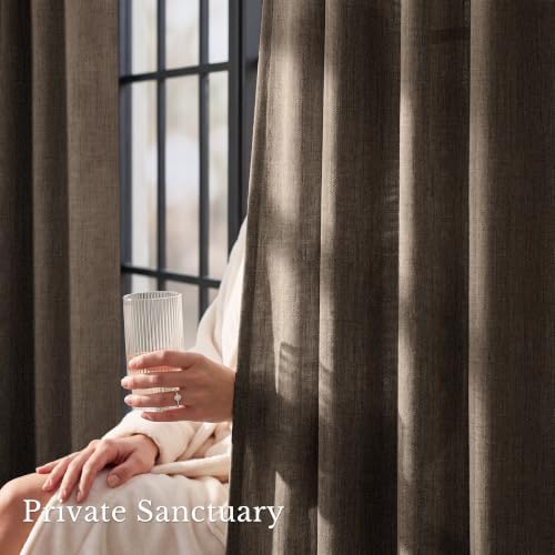 NICETOWN Brown Extra Long Faux Linen Semi Sheer Curtains 96 inches