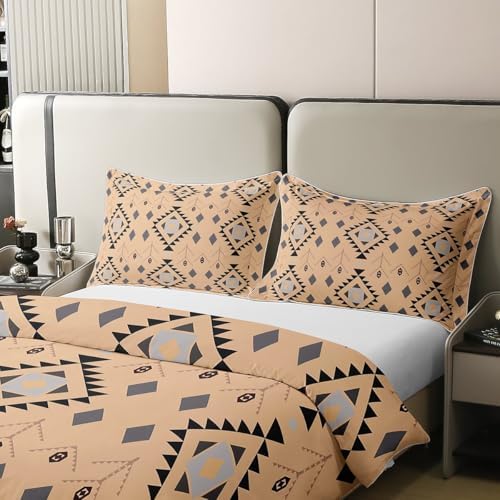 jejeloiu Boho Duvet Cover 100% Cotton Queen Size Aztec Bedding Set for