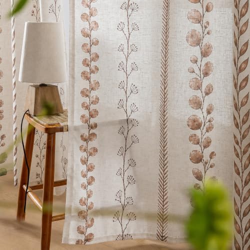 Boho Farmhouse Linen Curtains 96 Inch for Living Room 2 Panels