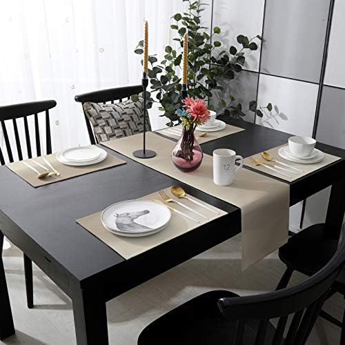 Beige Brown Ombre Table Runner and Placemats for Dining Tables, Burlap