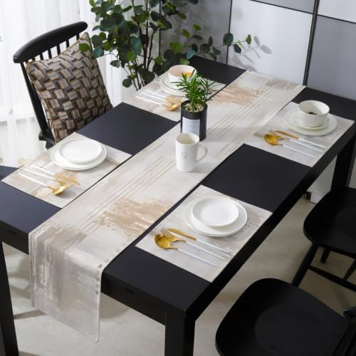 Beige Abstract Table Mats Set of 6 with Table Runner 90 Inches