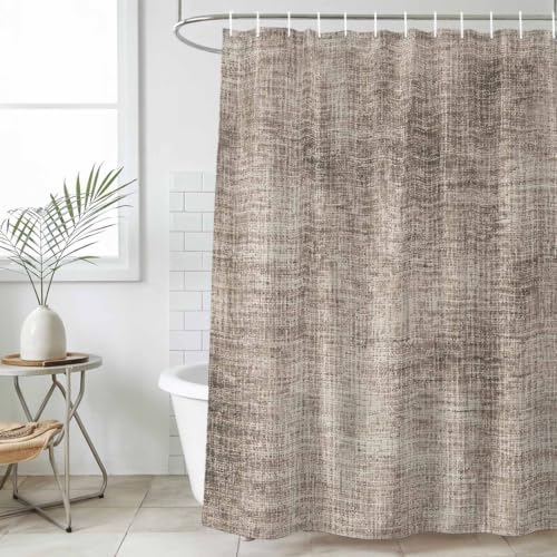 Vintage Beige Linen Texture Shower Curtain Set with Hooks, Minimalist