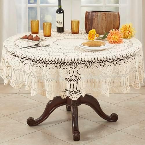 SARO LIFESTYLE Crochet Lace Tablecloth – Handmade Cotton Table Linen