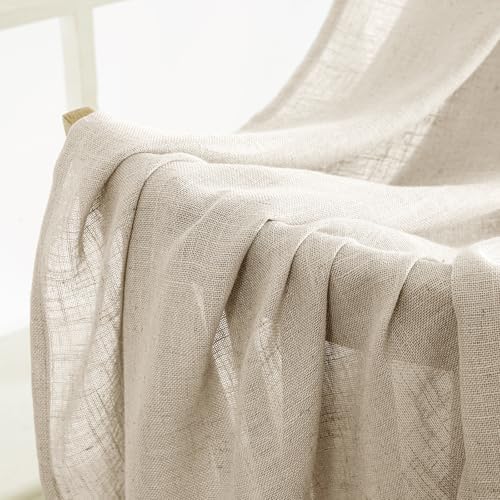 MIULEE Beige Linen Curtains 52x84 Inch 2 Panels for Bedroom Living