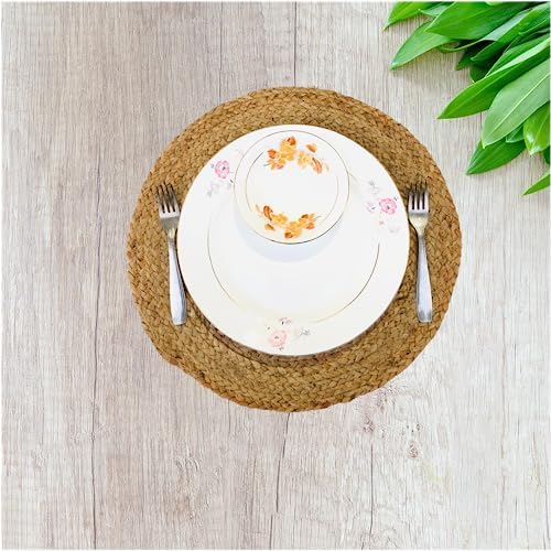 COTSILER Natural Jute Hand Woven Placemats Round Shape Set of 6