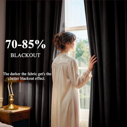 StangH Blackout Black Velvet Curtains Extra Long Theater, W52xL120