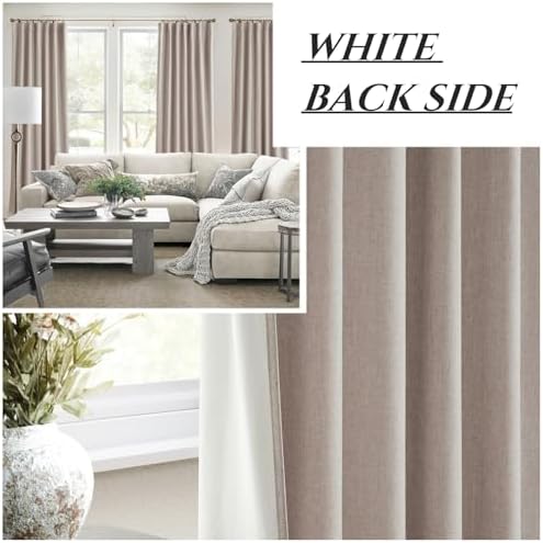 QJmydeco Flax Linen Curtains for Living Room 2 Panels Set, 8-3/4 ft