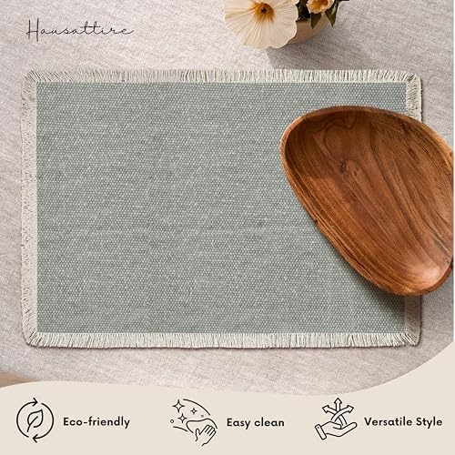 Hausattire Cotton Frayed Placemats Set of 6 Dining Table 13x19 Inch