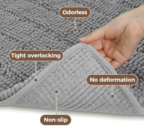 Bcoimo Bath Rug Mat Sets, 2 Piece Extra Soft Chenille Gray Bathroom