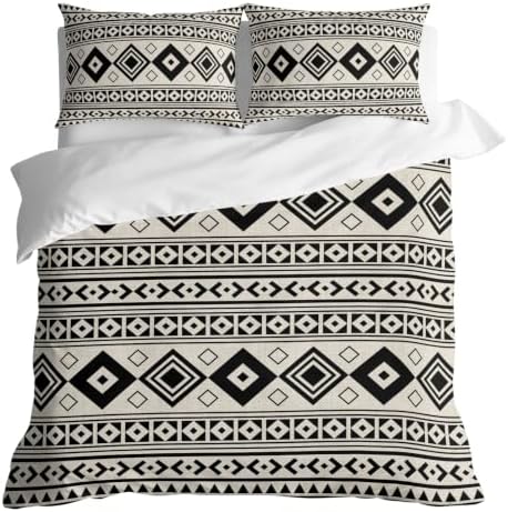 Boho Ethnic Tribe Duvet Cover Queen Size, Beige Zen Southwest Middle