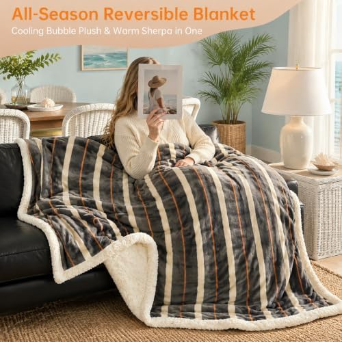 Full Size Reversible Sherpa Fleece Soft Blanket for Couch Dark Gray