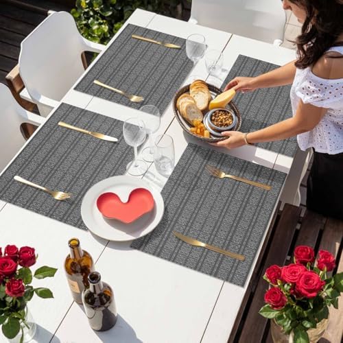 Placemats Set of 8, Gradient Gray Boho Geometric Table Mats Washable