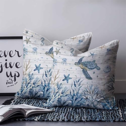 Pillow Covers 20x20 Set of 2, Blue Sea Turtles Throw Pillow Covers