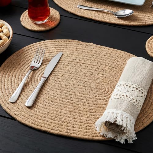8 Pack Braided Oval Tablemats, 15.5 x 11.6 Inches Boho Oval Table Mats