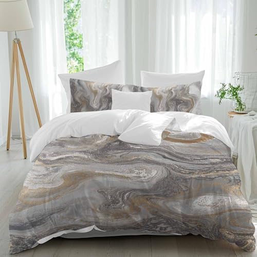 LooPoP Duvet Cover Set Queen Size Grey Marble Comforter Sets 3 Pieces