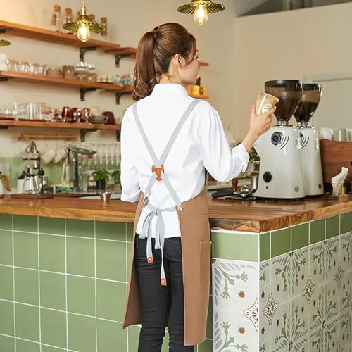 Kitchen Apron Adjustable Cotton Canvas Apron with Pockets for Kitchen