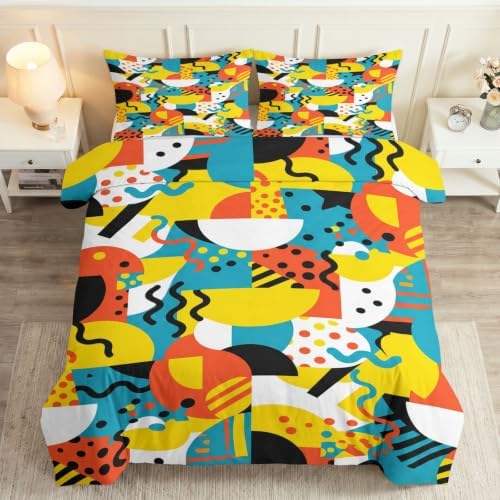 King Duvet Cover Set Soft Microfiber Memphis Geometry
