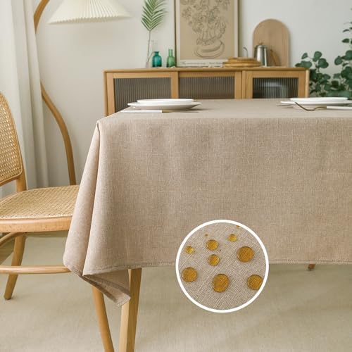 NLMUVW Burlap Linen Tablecloth 108 Inch, Tan Table Cloth Rectangular