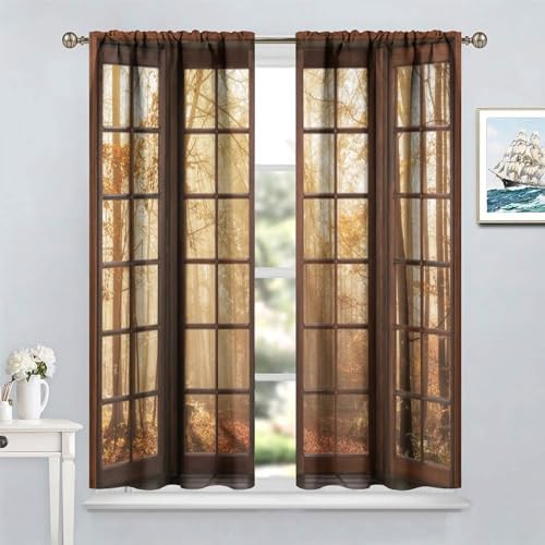 Landscape Blackout Curtains, Fall Misty Forest Nature 3D Landscape
