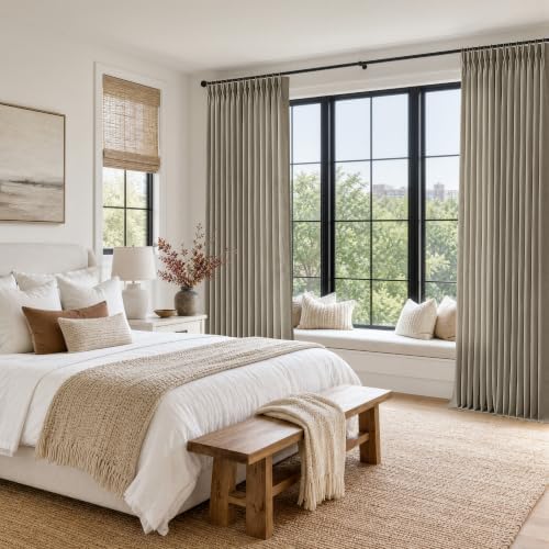 Taupe Pinch Pleated Semi Sheer Linen Curtain 96 Inch Long for Living