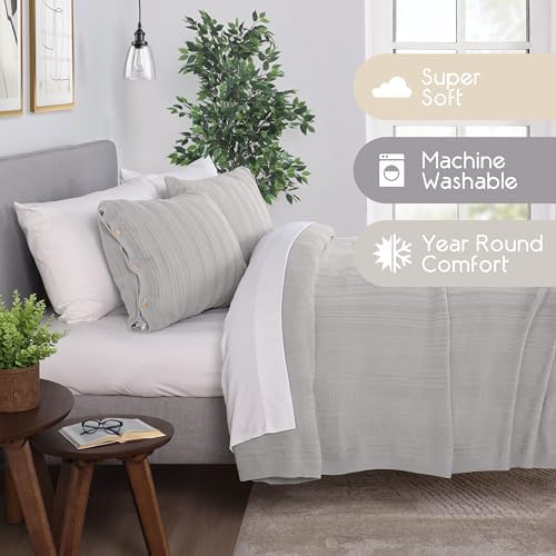 Vellux Malmo 3-Piece Blanket Set – King Size – Striped Knit