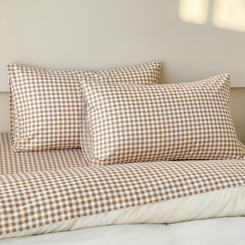 NSNLGSGC Tan Gingham Plaid Pillow Shams, 20"x30", Set of 2