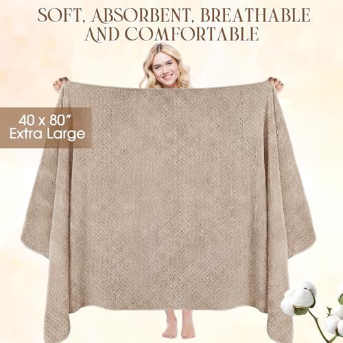 Peryiter 6 Pcs Oversized Bath Towels Set for Adult, Microfiber, Khaki