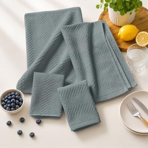 Homaxy 8 Pack 100% Cotton Kitchen Towels and Dishcloths Set, Grey