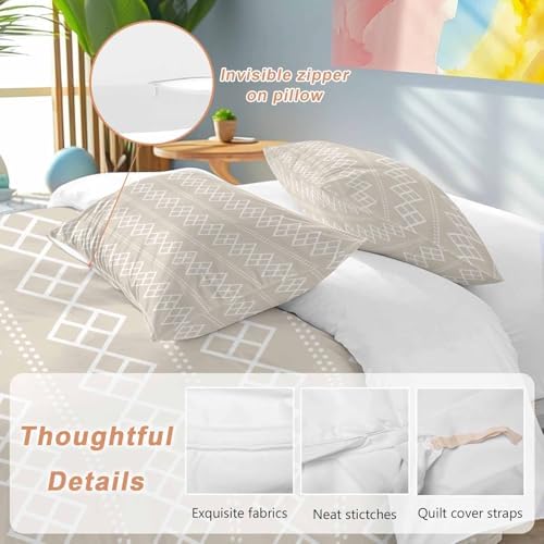 Beige Boho Bedding Duvet Cover Queen Size - 1 Quilt Cover 90x90 Inches