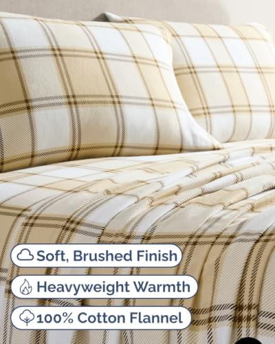 Flannel Christmas Sheets - 100% Cotton Flannel Sheet Set - Taupe Plaid