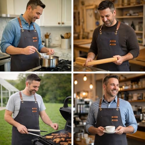 Chef Aprons for Men Canvas Apron with Large Pockets and Adjustable