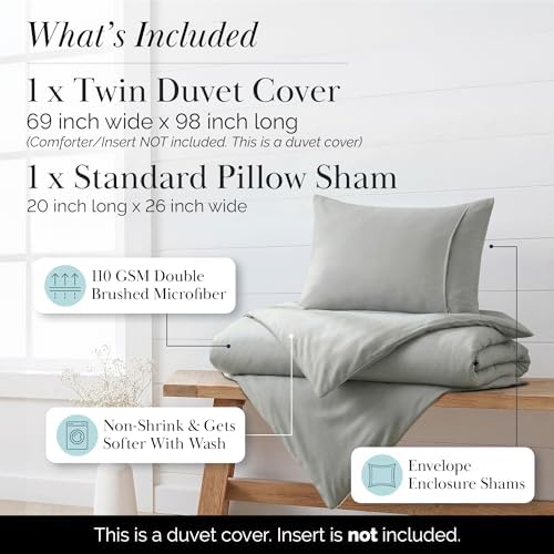 Oversized Twin Duvet Cover/Twin XL Set Zipper 69x98 1 Shams Soft Steel