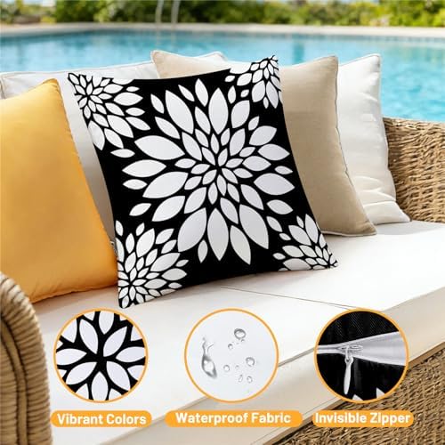 Outdoor Waterproof Throw Pillow Covers 18x18 Set of 4 Black and White