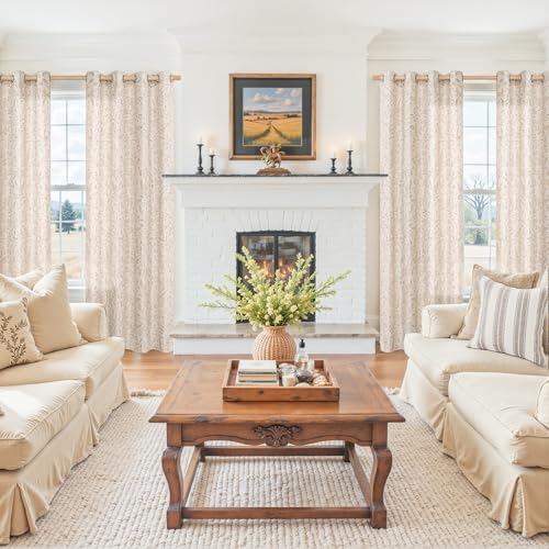 BGment Oatmeal Linen Floral Pattern Curtains 52 x 84 Inch 2 Panels