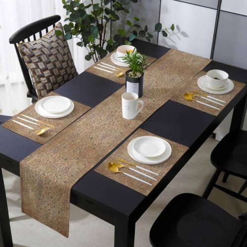 Beige Retro Boho Table Mats Set of 6 with Table Runner 90 Inches