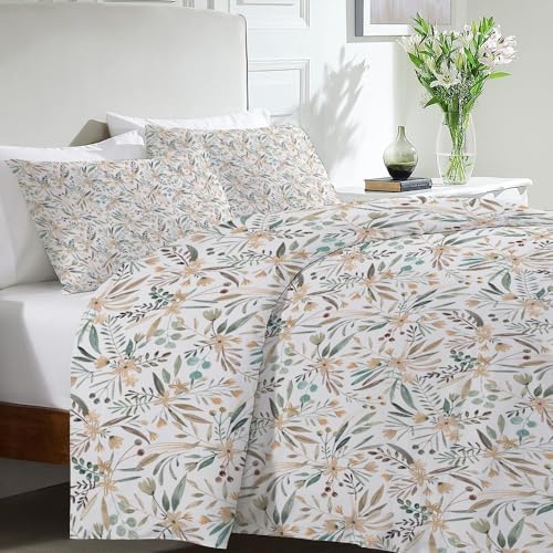 Boho Grey Beige Floral Vintage Bed Duvet Cover Set 2 Pcs Pillowcase