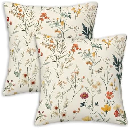 Cream Ivory Wildflower Meadow Throw Pillow Covers 18x18 Set of 2