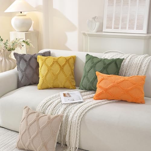 TAOSON Fall Faux Fur Moroccan Throw Pillow Covers 18 x 18, Set of 2