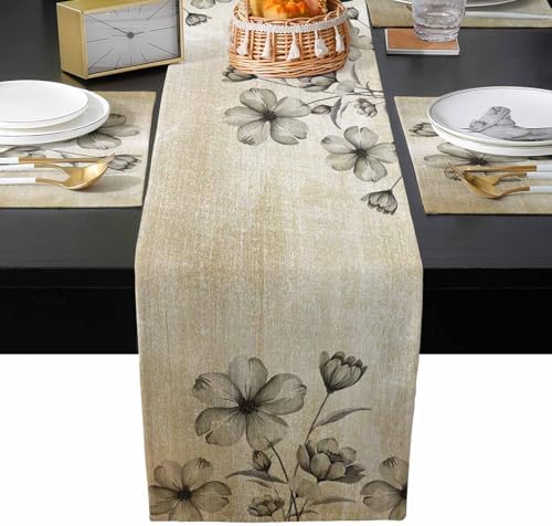 Vintage Beige Flowers Gradient Table Runner and Placemats Set of 6