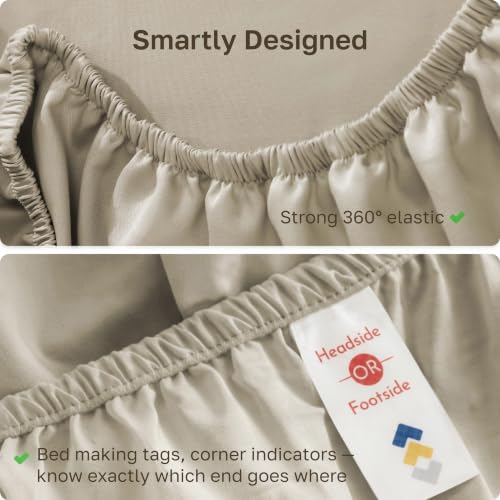 Soft Natural 100% Cotton Sateen Twin Size Fitted Sheet, Beige