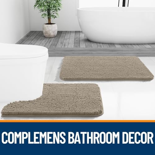 OLANLY Bathroom Rugs Sets 3 Piece, 36"x24"+24"x16"+24"x20", Warm Taupe