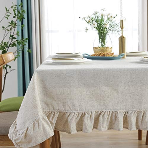 HAIRUO Cotton Linen Solid Color Tablecloth Farmhouse Dining Beige