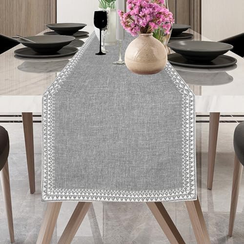 Superion Woven Table Runner 14x90 Grey - 100% Polyester Boho