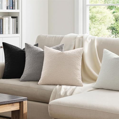 MIULEE Decorative Boucle Throw Pillow Covers 18x18 Black White Set of