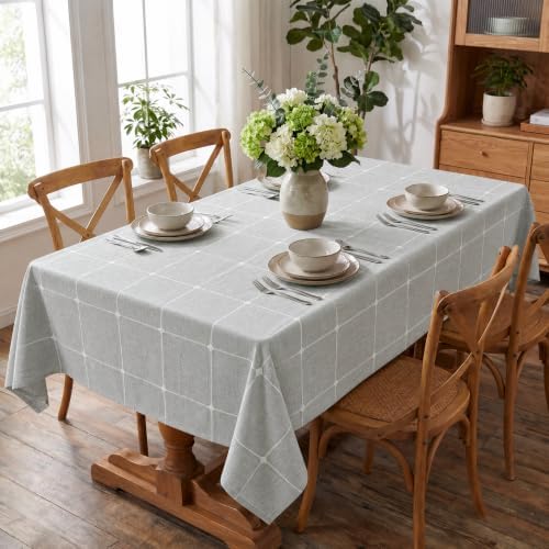 Horaldaily Farmhouse Plaid Tablecloth, Light Gray, 60×120 Inch