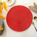Round Placemats Set of 8, Kitchen Table Mats Washable Red Braided