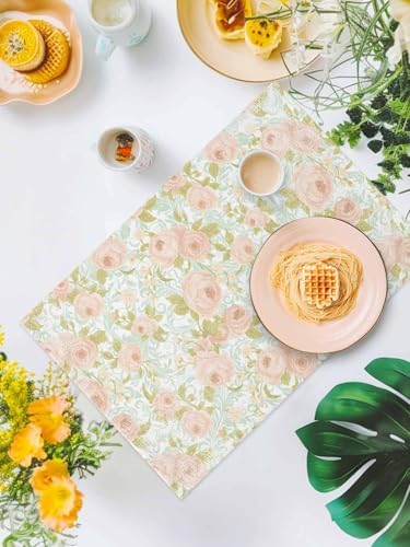 Beige Flowers Placemats for Dining Table Set of 4, Farmhouse Botanical