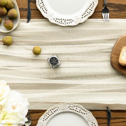 Artoid Mode 3PCS Beige Gauze Table Runner 120 Inch 10FT, Seasonal